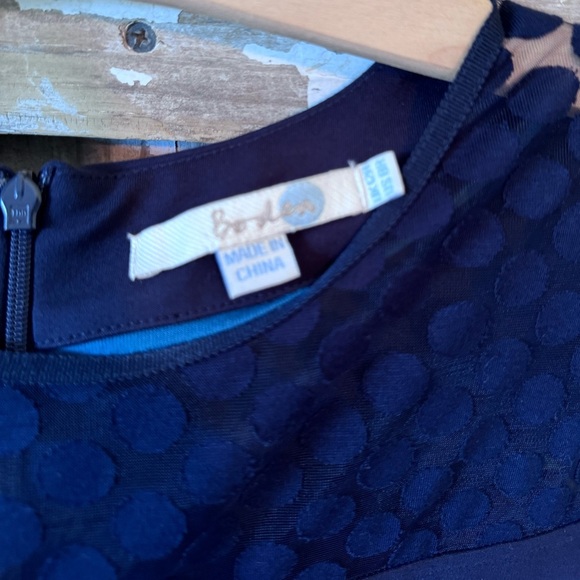 BODEN Electra Ponte Knit Midi Dress Navy Blue Polka Dot Semi Sheer Upper size 8 - Picture 3 of 11